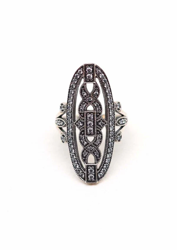 Bague en argent 925 oblongue ouvragée de millegrain I Hortense - Image 5