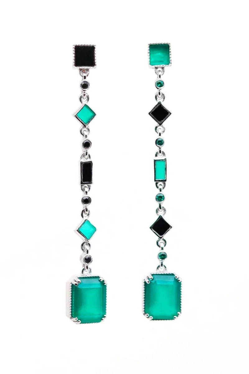 Boucles d'oreilles argentées et onyx - Célestine - Image 4