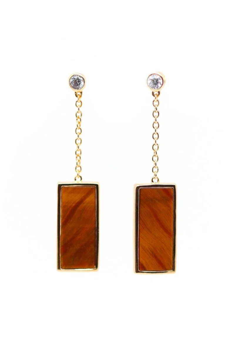 Boucles d'oreilles plaqué or et pierre Oeil de tigre I Augustine - Image 4